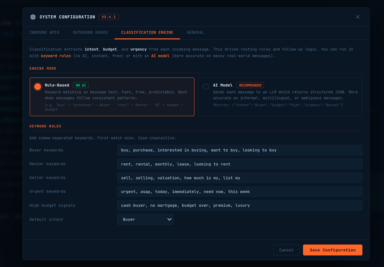 AgenticTasks.run — System configuration UI